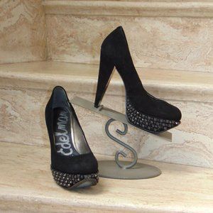 Sam Edelman YORK Black Suede Leather Platform Studded Rhinestone Heels 6